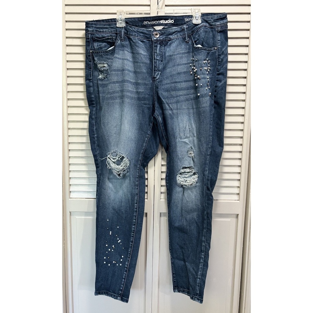Envision Studio Denim Jeans Skinny Fit Distressed Size 22W High‎ Rise Pearls